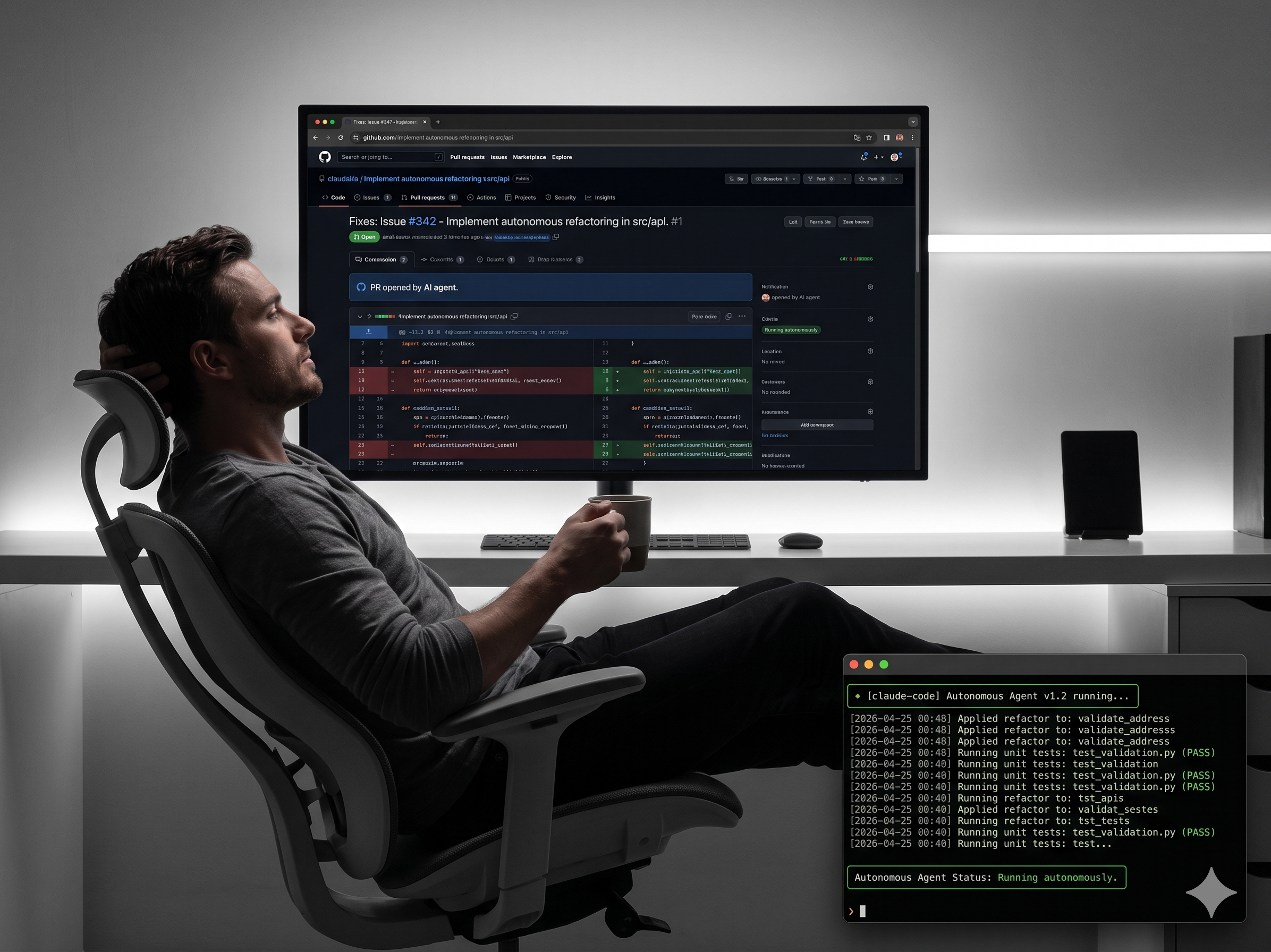 Developer reviewing AI-written PR